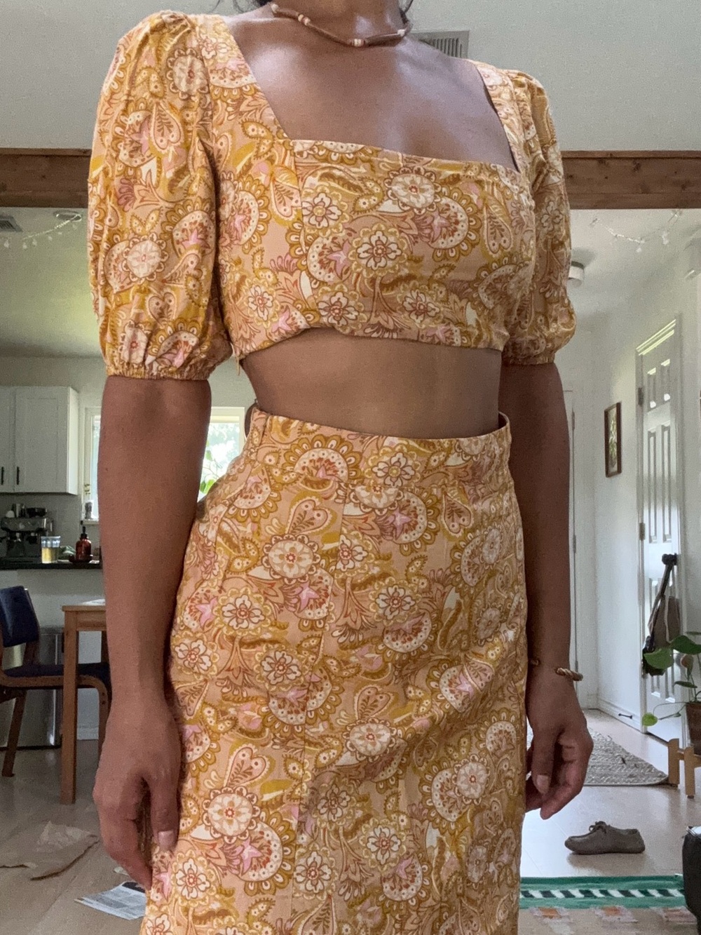 Sunny Paisley High-Waist Midi Skirt - Yellow